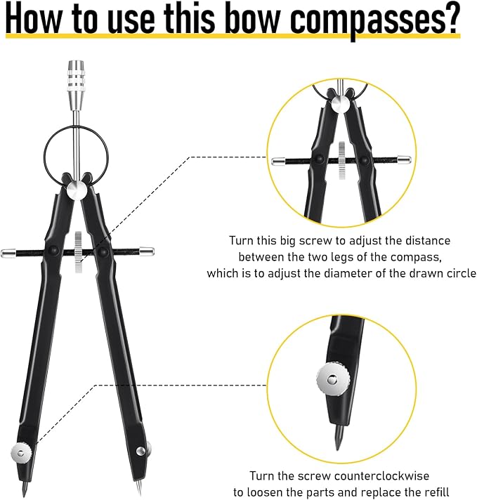 Zonon 12 Pcs Compass for Geometry Drawing Metal Compass with Extra Refills and Screws Circle Maker Back to School Circle Drawing Tool for Math Drafting Measuring Woodworking Office, 3 Colors