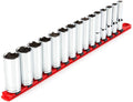 TEKTON 1/2 Inch Drive 6-Point Socket Set, 15-Piece | SHD92106 | (10 - 24 mm), Deep, Socket Rail