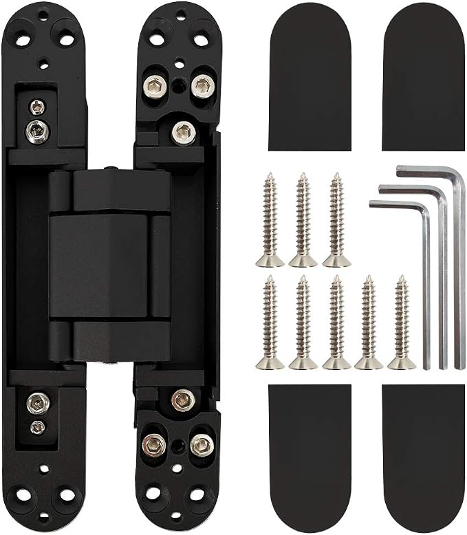Invisible Hinge Concealed Door Hinges Heavy Duty Hidden Hinge up to 176 Pound Doors 3-D Adjustable 7 inch Black - 2 Pack