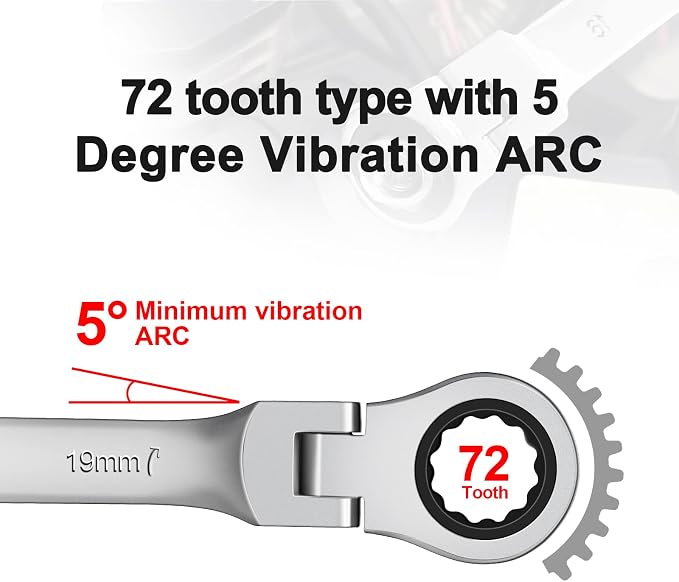 WISEUP Ratchet Wrench, 14mm Wrench with 180 ° Flex Head Ratchet | 2 in 1 Industrial Quality Mechanic Tools, Anti-slip Anti-bending Hand Tools