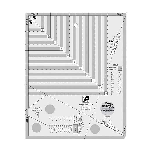 Creative Grids Kitty Cornered Quilt Ruler – CGRDH5 – Made in USA, 11in x 11in, Non-Slip Grip Acrylic Quilting, Sewing, Crafting, Patchwork Ruler & Template
