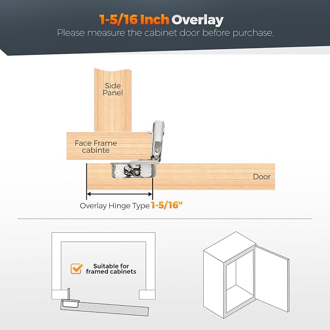 10 Pack (5 Pairs) 1-5/16" Overlay Soft Close Cabinet Hinges, Satin Nickel Stainless Steel Concealed Hinges with 3D Self-Closing for Face Frame Doors & Kitchens