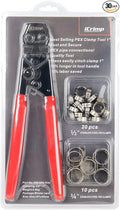 IWISS PEX Cinch Clamp Crimping Tool for Stainless Steel Clamps from 3/8-inch to 1-inch with Calibration Gauge 20pcs 1/2-inch and 10 pcs 3/4-inch Clamps Suit ASTM F2098 Standards