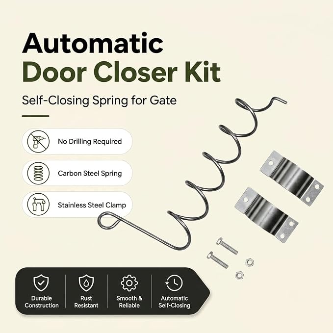 Self-Closing Gate Closer with Coil Spring and clamp