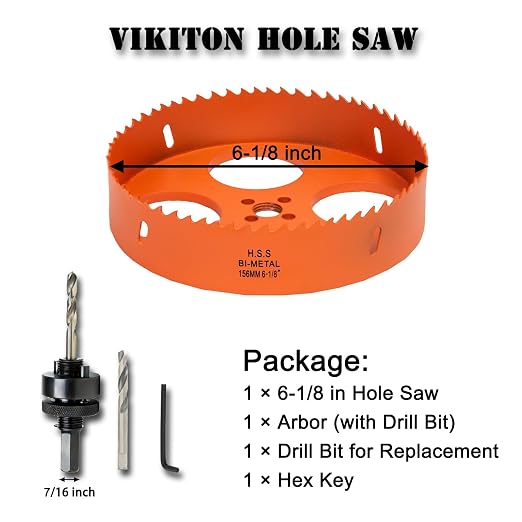 6-1/8 Inch Hole Saw with Arbor for Metal Wood Plastic, 6.1 in Bi-Metal Hole Cutter for Different Project with Smooth and Flat Drilling Edge, Fast Chip Removal,Lighter and Portable