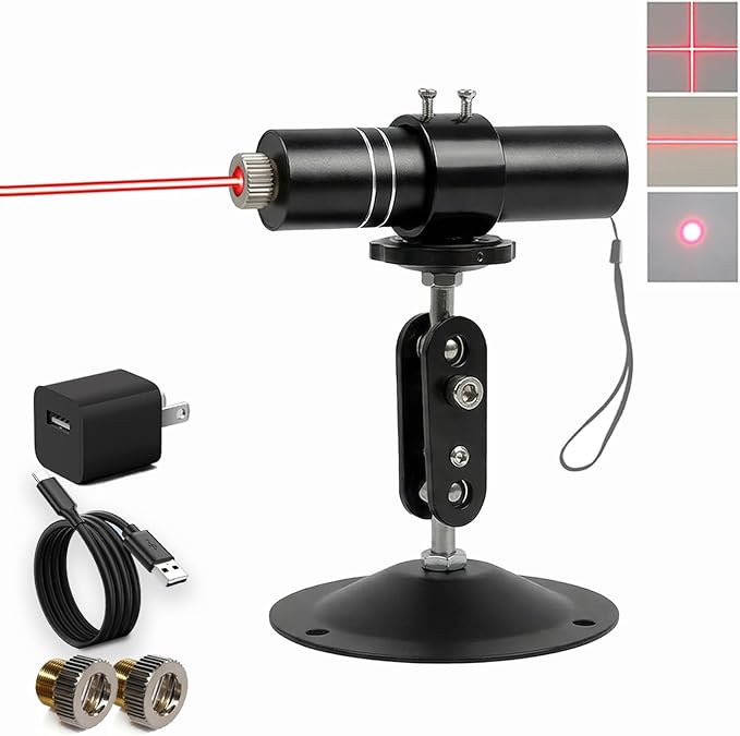 Three-Head Red Laser Level with 2M Charger | 650nm Cross/Linear Laser Generator | Rechargeable Alignment Tool for Woodworking, Construction & Fabric Cutting (Base & AC/DC Adapter), Red Line