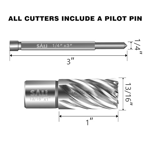 SALI Annular Cutter Diameter 13/16 Inch with Weldon Shank 3/4"(with 2 Flats) Cutting Depth 1" Mag Drill Bit for Magnetic Drill Press HSS Fully Ground Drill with One 1/4"*3" Pilot Pin