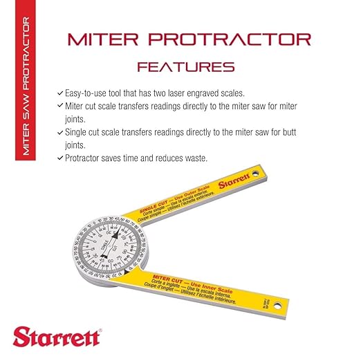 Starrett ProSite Miter Protractor Angle Finder with Two Laser Engraved Scales - Ideal for Carpenters, Plumbers, and DIY Home Improvement - 7" Narrow Plastic - 505P-7