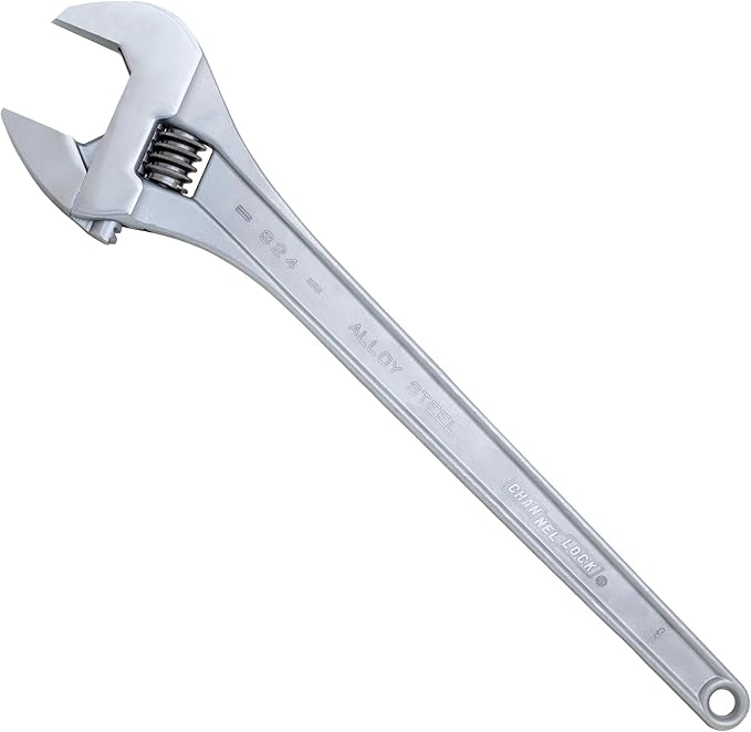 Adjustable Wrench, 24 in., Chrome, Plain