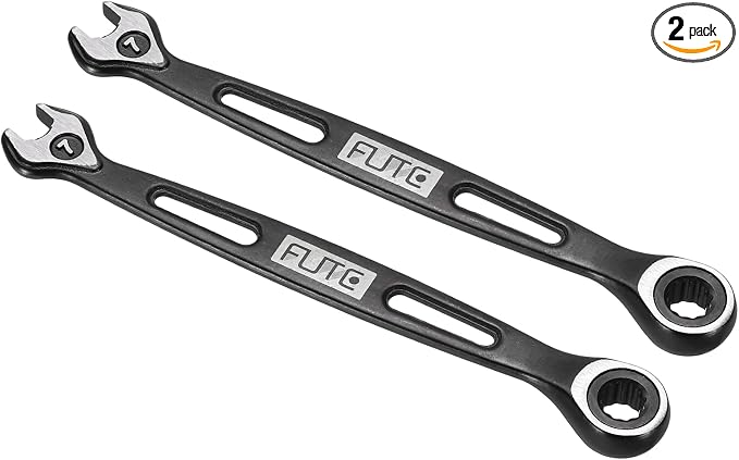 HARFINGTON 2Pcs Ratcheting Combination Wrench 7mm Stubby Wrench Metric High Carbon Steel Double 12-Point Box Open-Ended Ratchet Spanner Tool for Household Garage Workshop Auto Repairs, Black