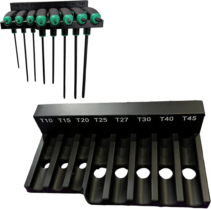 Magnetic T-Handle Hex Key Organizer Rack, Tool Holder Compatible with Harbor Freight ICON Style T Handle Wrenches, SAE Metric Torx Storage Options (Torx)
