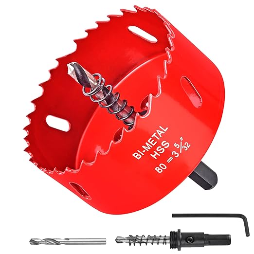 3-5/32Inch / 80mm Hole Saw for Wood, Plastic Board, Ceiling,Drywall, and Metal Sheet - HSS Bi-Metal Hole Cutter with Pilot Drill Bit