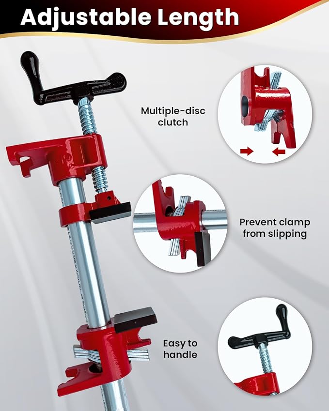 Pipe Clamps 3/4 inch 6 Pack Pipe Clamp with Unique Foot Ideal for Carpentry, Home Improvement, and DIY Projects Wood Gluing Clamps (Red, 3/4 IN with Pads)