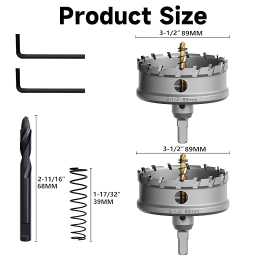 Metal Hole Saw 3-1/2''(89mm) 2Pcs Set Heavy Duty Tungsten Carbide Tipped Hole Cutters Set with a nitrided Step Drill and L-flench, for Steel Iron,Aluminum,Stainless stell