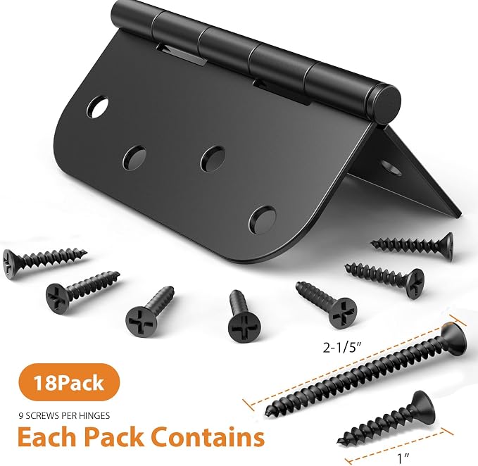18 Pack Matte Black 4 Inch Door Hinges, Heavy Duty Residential Hinges for Front & Back Doors, Square & 5/8" Radius Corners, Quiet No Squeak, Removable Pin Exterior Hinges