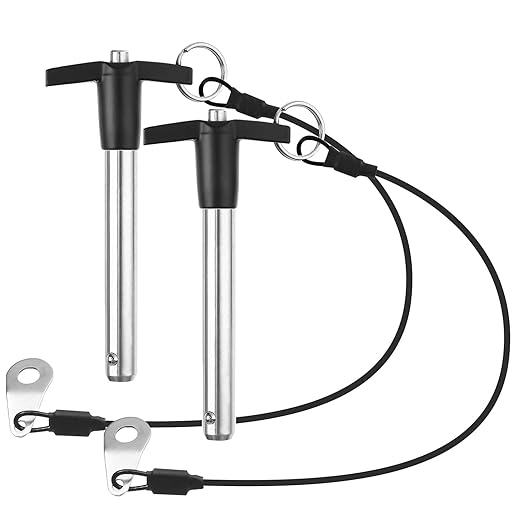 2 Pack T Handle Quick Release Pin 0.47 Inch Diameter,304 Stainless Steel Ball Locking Pin with Push Button Lanyard Usable Length 2.76"(12mm x 70mm)