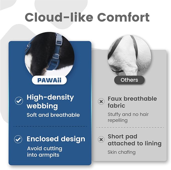 Pawaii No Pull Dog Harness with Pet ID Tag, Reflective Vest | Built for safer walks with a QR Pet ID Tag, front no pull clip, reflective trim, control handle and breathable mesh lining