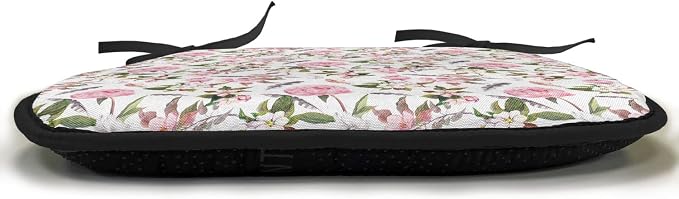 Lunarable Flower Chair Cushion Pads Set of 6, Apple and Cherry Flowers Blossoms Feathers Shabby Classical Botanic Retro, Anti-Slip Seat Padding for Kitchen & Patio, 16"x16", Pale Pink Green Grey