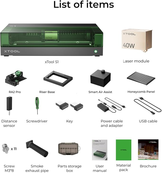 xTool S1 40W Laser Cutter and Laser Engraver for Tumblers, 23.93" x 15.16" Bed Size, 600mm/s Speed, Laser Engraving Machine, Laser Engraver for Wood and Metal, Acrylic, Big Project - Rotary Bundle