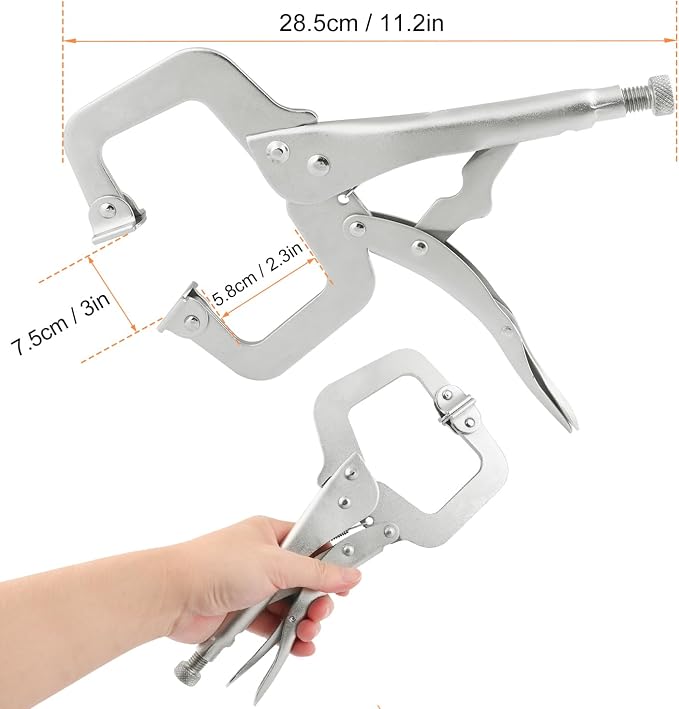 6 Pack 11 Inch C Clamp Locking Pliers,Locking C Clamp, Adjustable Nickel Plated C Pliers For Wood Working, Welding, Electrician Maintenance and more, by GENHAKON