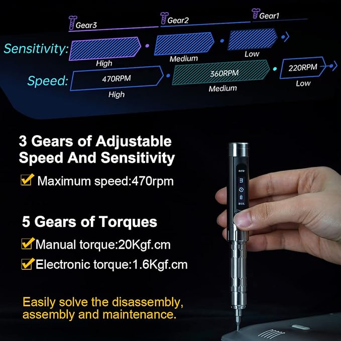 YKEY Original MINIWARE ES15S Mini Electric Power Screwdriver Rechargeable Portable Small Cordless Smart Motion Control with 24 Magnetic Bits OLED Screen Repair Tool for Phone Camera Laptop
