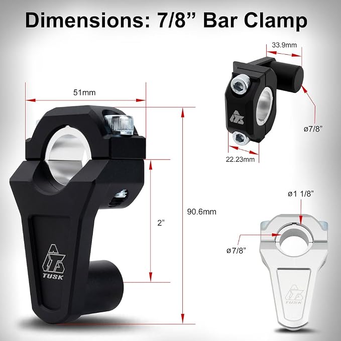 Tusk 2" Pivoting Bar Risers for Motorcycle & Dirt Bike – 7/8" Clamp to 7/8" or 1-1/8" Handlebars – Universal Fit, Silver