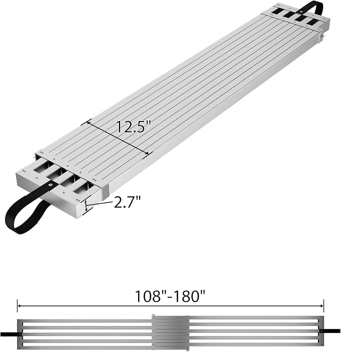 9-15 ft Telescoping Plank, Aluminum Work Plank, 440 LBS Capacity, Heavy-Duty Aluminum Scaffolding Extension Plank with Skid-Proof Platform Scaffold Ladder Accessory