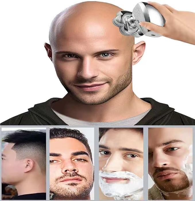 Electric Head & Body Hair Shaver - Mens Cordless Rechargeable Wet/Dry Skull Bald Head Back & Groin Waterproof Razor with Rotary Blades, Clippers, Nose Trimmer, Brush, Massager (Silver) | 𝟕𝐃 𝐅𝐥𝐨𝐚𝐭𝐢𝐧𝐠 Electric Razor with Magnetic Removable Head...