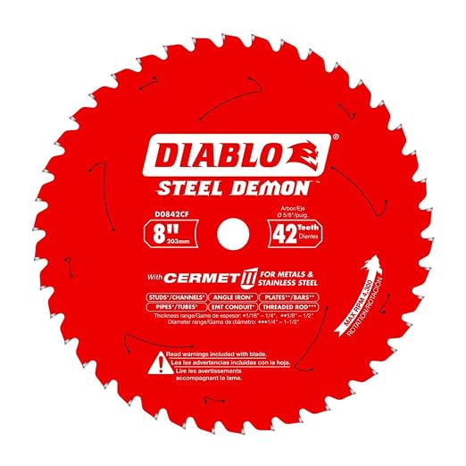 Diablo 8" x 42-Teeth Steel Demon Cermet II Metal Cutting Saw Blade – Up to 25X Longer Life, 10X Faster Cuts, 50X Cooler Operation, Triple Chip Grind – D0842CF