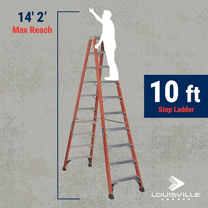 Louisville Ladder 10-Foot Fiberglass Twin Front Step Ladder, 375-Pound Load Capacity, Type IAA, FM1410HD