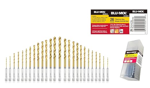 Disston E0100518 26pc Titanium Impact Hex shank Drill Bit set with carrying case. Quality spit point bit for easy drilling