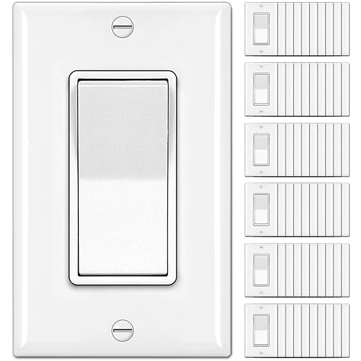 BESTTEN 60 Pack Single Pole Decorator Wall Light Switch with Wallplate, 15A 120/277V, On/Off Rocker Paddle Interrupter, UL Listed, White