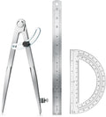 Compass Geometry Tool, Drawing Compass, Professional 12 Inch Large Compass with Wing for Woodworking, 6 Inch Protractor, 12 Inch Ruler for Carpenter, Drafting