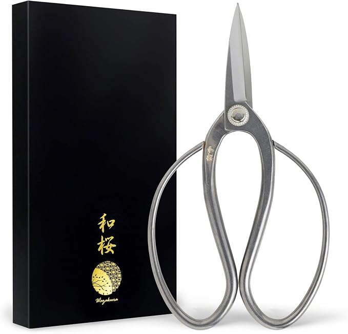 Wazakura Yasugi Stainless Steel Made in Japan Traditional Bonsai Scissors 7 in (180 mm), Pruning Shears for Bonsai Trees, Japanese Gardening Tools