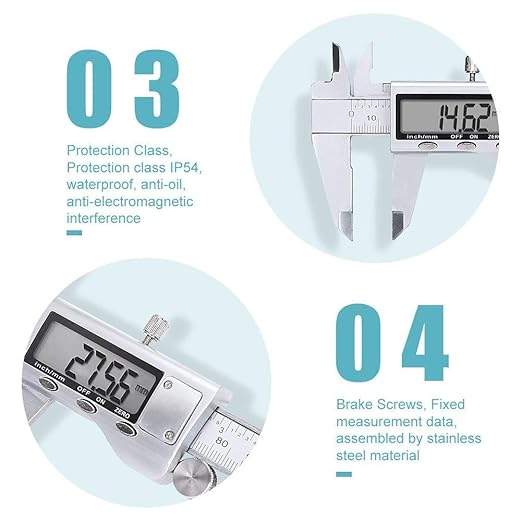 Digital Caliper Measuring Tool, Stainless Steel Vernier Caliper Digital Micrometer with Large LCD Screen, 6 Inch Caliper Tool for DIY/Household, Auto-Off Feature, Inch and Millimeter Conversion