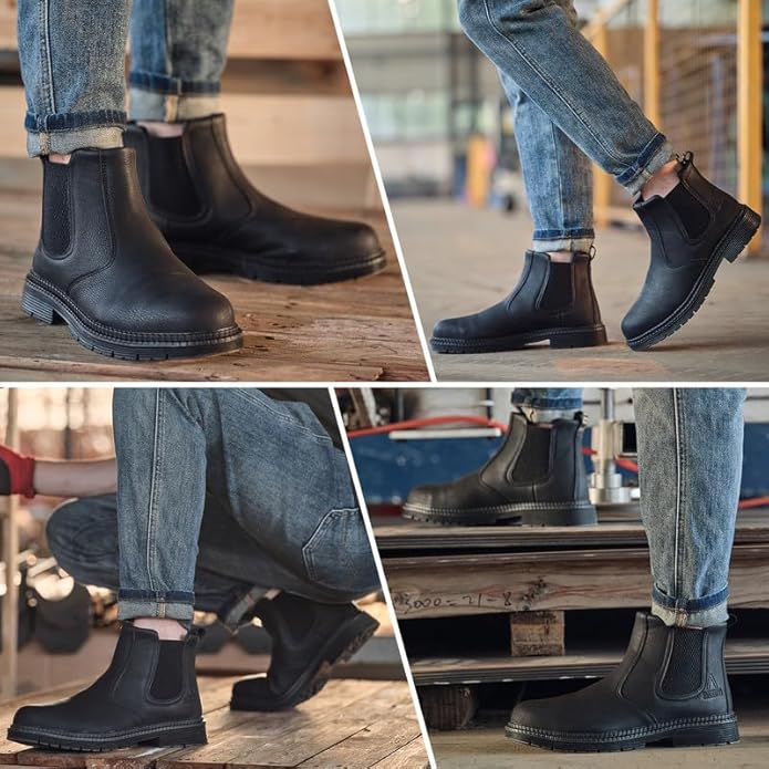 Unisex-Adults Steel Toe Chelsea Boots, Men's Industrial Construction Shoes, Waterproof, Lightweight, Comfortable, Non-slip Safety Boots