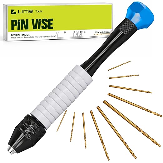 Craft911 Manual Craft Drill Sharp HSS Micro Mini Twist Drill Bits Set, Pin Vise Hand Drill for Jewelry Making; Small Hand Drill for Resin, Rotary Tools for Wood, Jewelry, Plastic, Miniature - Blue