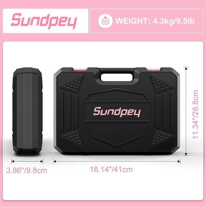 Sundpey 206PC Portable Basic Home Tool Kit Set with 12V Cordless Drill Pink