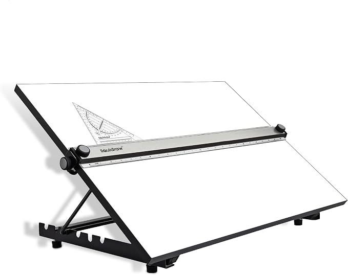 Liquidraw Drafting Board - 20" x 26" | Parallel Motion Bar Table Has 6 Adjustable Working Angles | Includes Drawing Board Clips & Set Square | for Artists, Architects, Students & Professionals