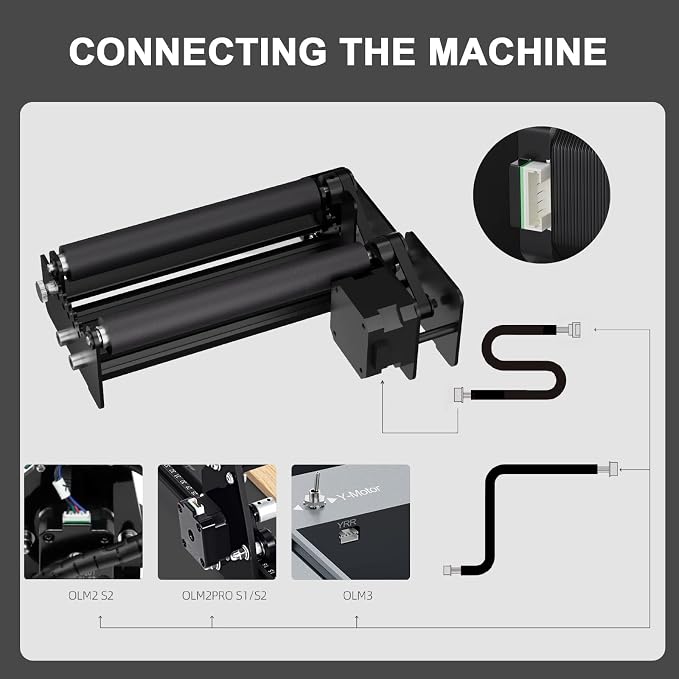 Ortur Laser Rotary Roller YRR 3.0, Pre-Assembled 360° Y-axis Rotary for Cylinder Engraving, Adjustable Diameters from 1mm-41mm, Max Length of Engraved Object to 600mm