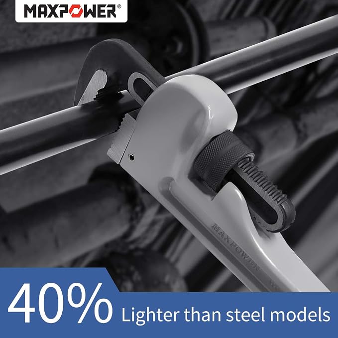 MAXPOWER 24 inch Pipe Wrench, 3 inch Jaw Opening | Aluminum Straight Pipe Wrench Heavy Duty 24-Inch Plumbers Wrench