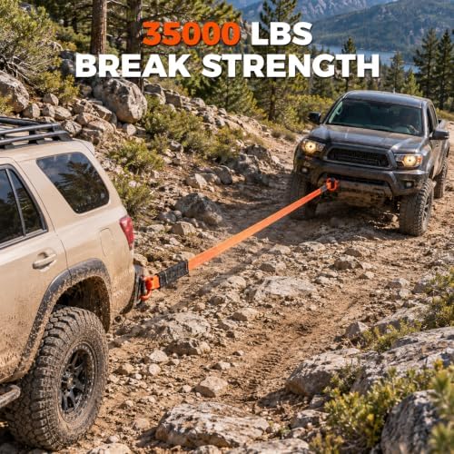 HORUSDY Nylon Heavy Duty Tow Strap Recovery Strap with Hooks 3" x 30Ft - 35,000 LBS Break Strength, 2" Shackle Hitch Receiver + 3/4 D Ring Shackles (2pcs), Recover Your Vehicle Stuck in Mud/Snow