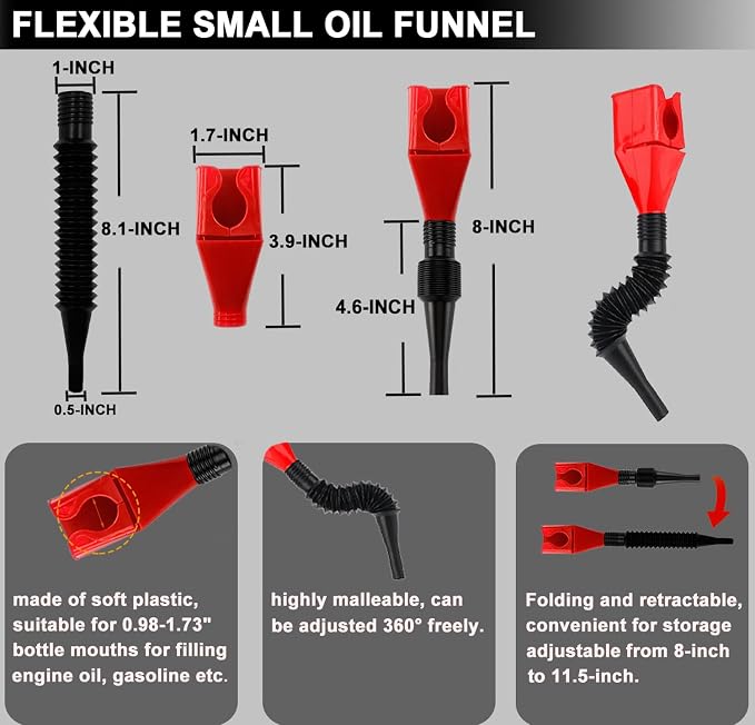 6Pcs Oil Filter Pliers Set, Universal Oil Filter Wrench with Oil Funnel, 10" & 12" & 14" & 16" Premium Oil Filter Removal Tool From 1-1/4" to 8-1/2"