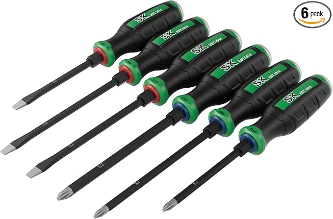 SK 6-Piece Heavy Duty Screwdriver Set, Demolition Driver, Slotted and Phillips, S2 Steel, SureGrip Handle