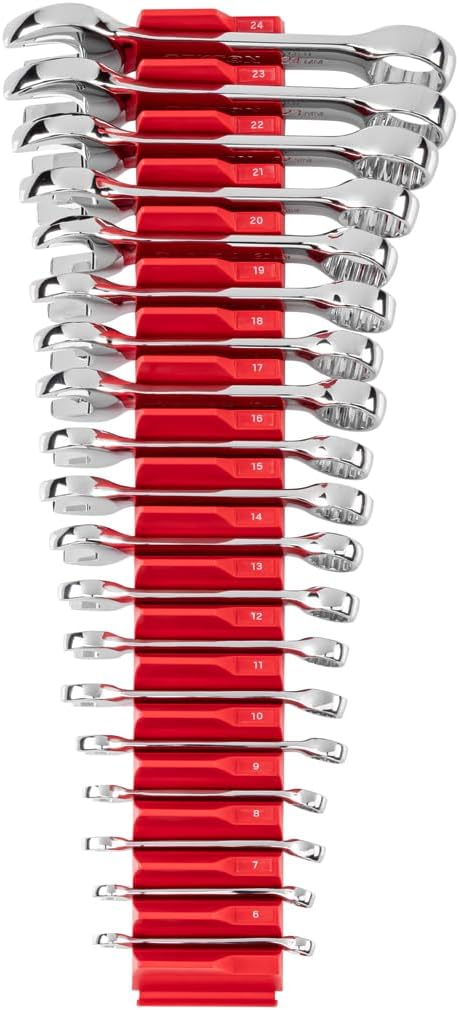 TEKTON Stubby Combination Wrench Set, 19-Piece | WCB95404 | (6 - 24 mm), Modular Organizers, Chrome Finish