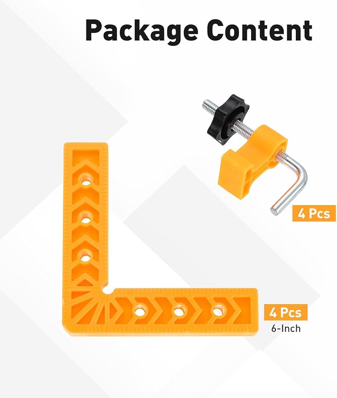 HARFINGTON 4Pcs Corner Clamp 90 Degree 6" Right Angle Clamp Set for Woodworking, ABS Plastic Positioning Square Tool for Picture Frame Box Cabinets Drawers, Yellow