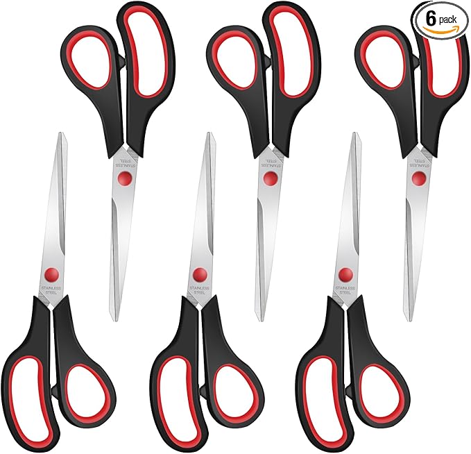 6 Packs Sewing Craft Scissors Bulk,8" Multipurpose Heavy Duty Sharp Scissors,Stainless Steel Shears for Home Office Student Supplies,Black