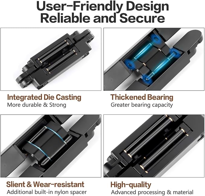 Onedaful 2 Kits 7 inch Stainless Steel Hidden Door Hinges Invisible Hinges for Door, 180 Degree Swing Concealed Hinges, 3 Way Adjustable & Heavy Duty for Secret Door (Load-Bearing Up to 170lbs)