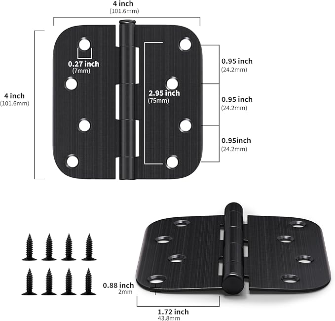 3 Pack goldenwarm 4 inch Oil Rubbed Bronze Door Hinges Exterior Door Hinges - Residential Hinges for Interior and Exterior Doors, 5/8" Radius Corners, Iron