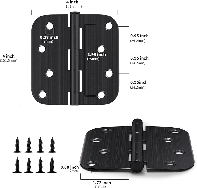 24 Pack goldenwarm 4 inch Oil Rubbed Bronze Door Hinges, Heavy Duty Interior and Exterior Door Hinges 4in x 4in with 5/8" Radius Corners